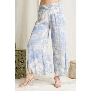 Scandal Italy Blue and Cream Wide Leg Micah Pants